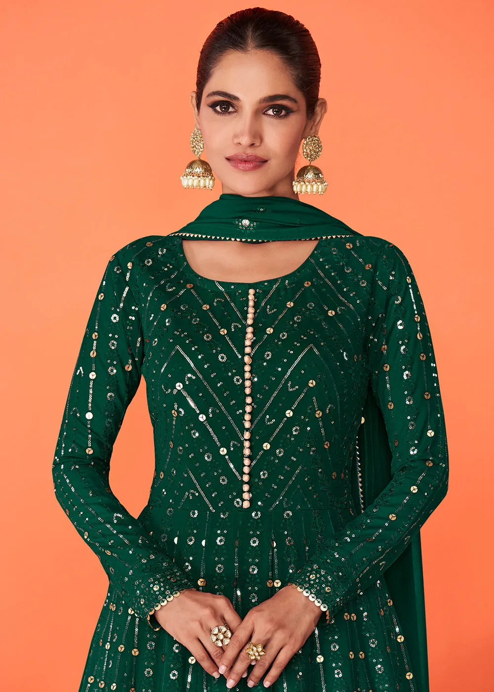 Luxurious Dark Green Georgette Festive Anarkali Featuring Vartika Singh