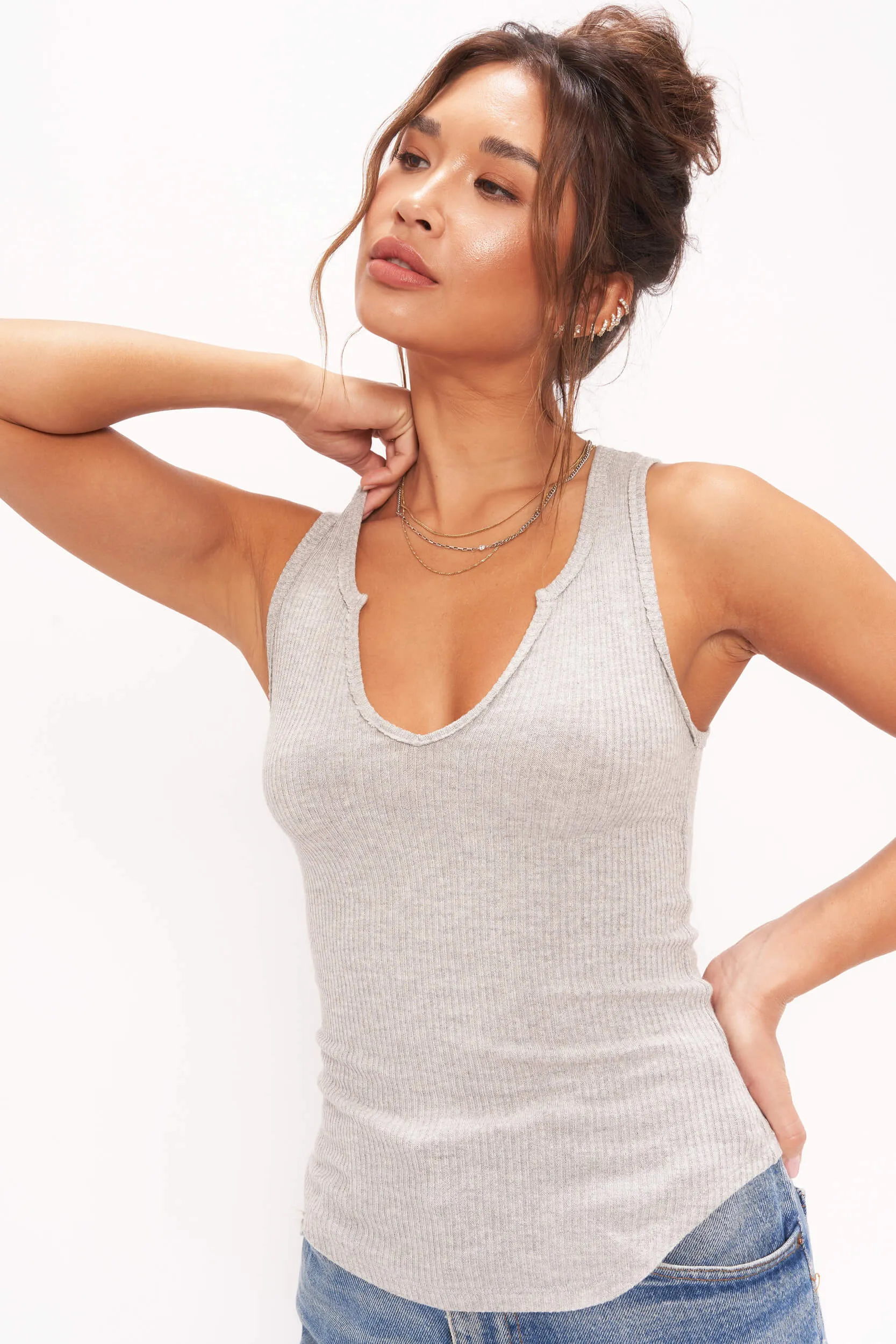 Madly Rib Notch Tank - Heather Grey