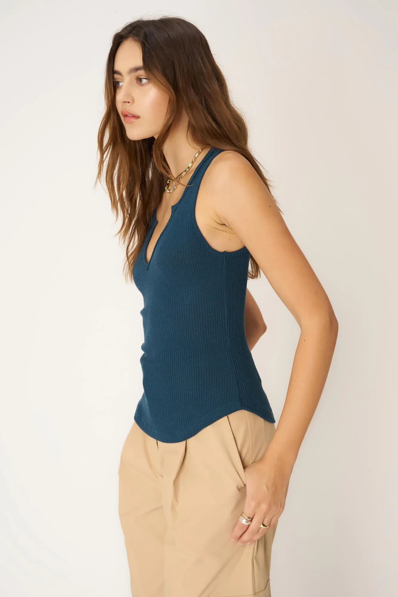 Madly Rib Notch Tank - Oceanic Teal