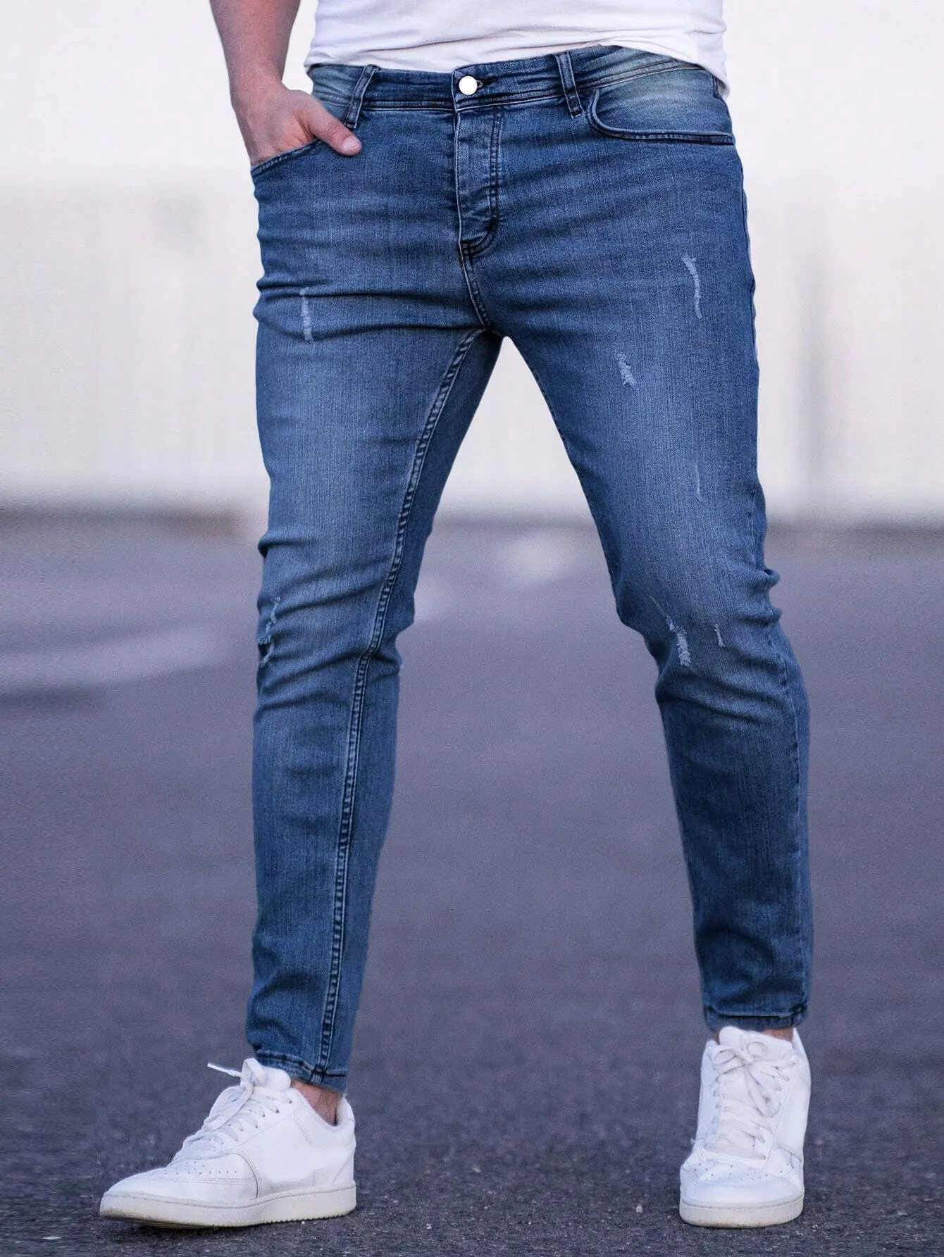 Manfinity Homme Men Bleach Wash Cat Scratch Skinny Jeans