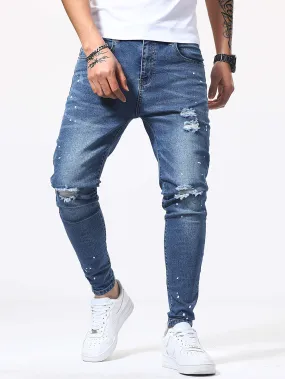 Manfinity Men Paint Splatter Pattern Ripped Jeans