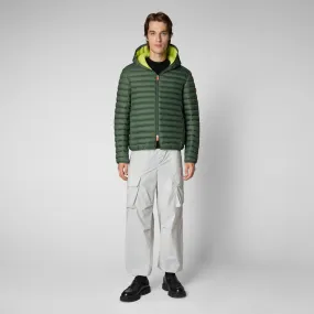 Man's animal free hooded puffer jacket Donald in thyme green