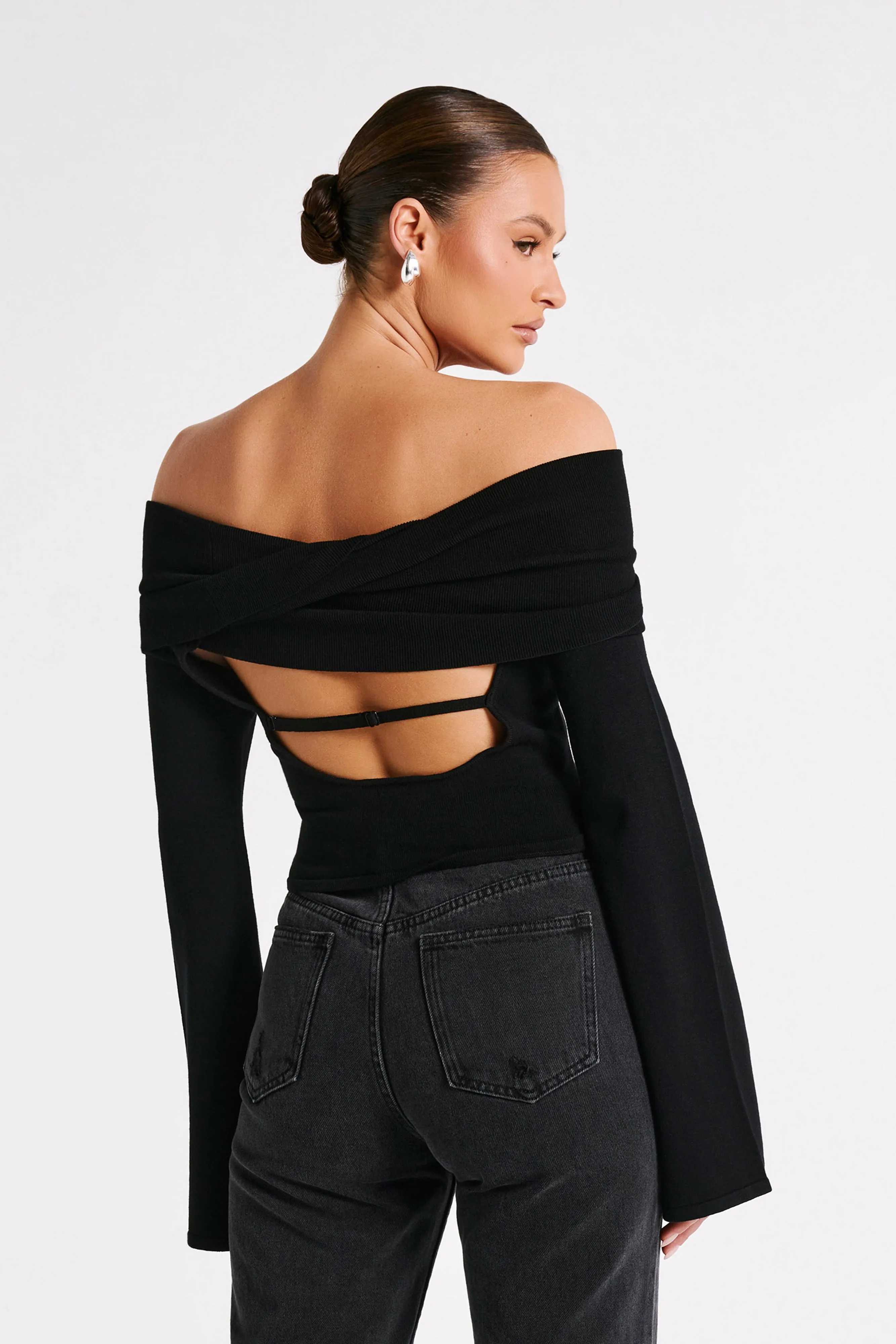 Marlisa Off Shoulder Twist Top - Black