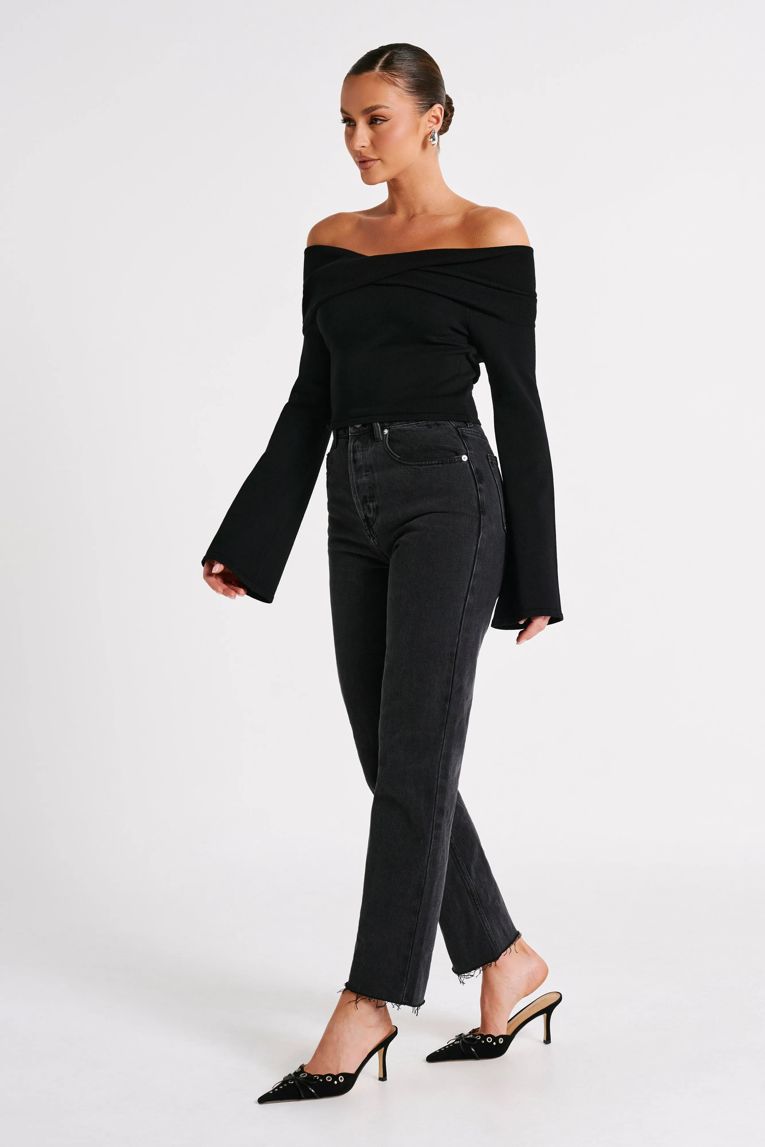 Marlisa Off Shoulder Twist Top - Black