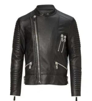 Men Black Padded Motorbike Leather Jacket, Classic Trendy Scooter Fashion Jacket