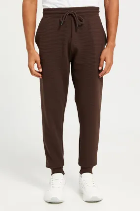 Men Brown Ribbed Jogger Pants