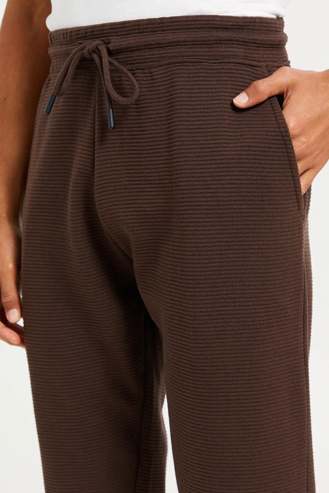 Men Brown Ribbed Jogger Pants