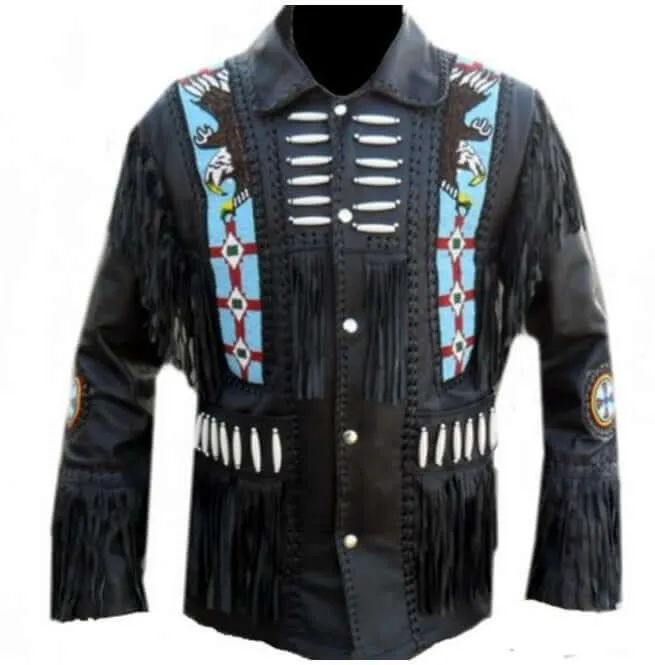 Men Cowboy Style Genuine Leather Jacket ,Cowboy Leather Jacket With Fringes