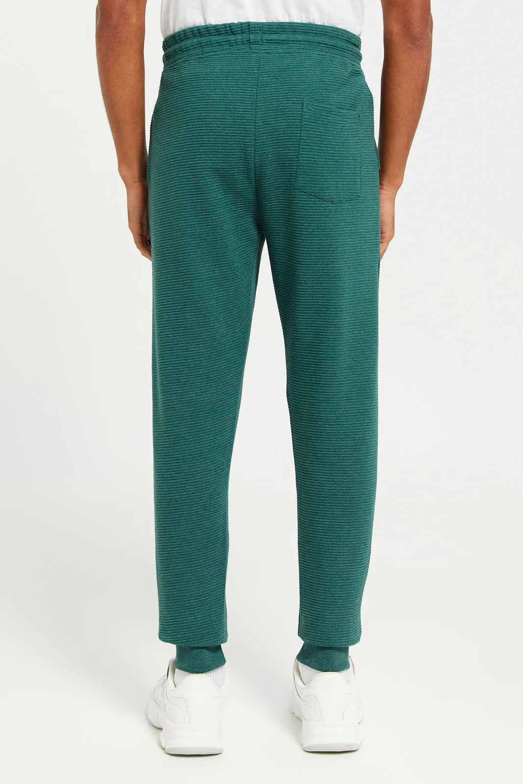 Men Green Ribbed Jogger Pants