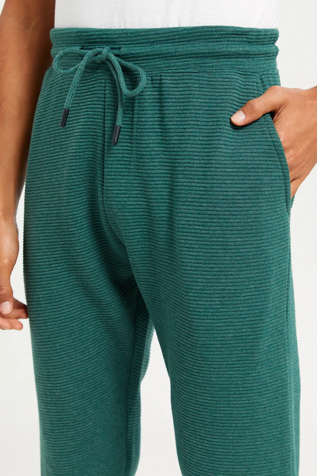 Men Green Ribbed Jogger Pants