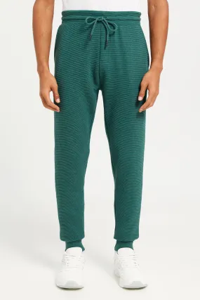 Men Green Ribbed Jogger Pants