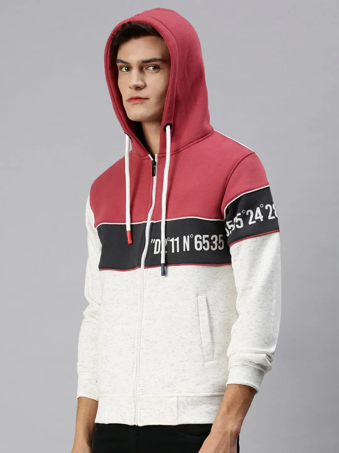 Men Hooded Colourblocked Red Sweatshirt