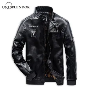 Men Leather Jacket Thick Warm Windbreaker