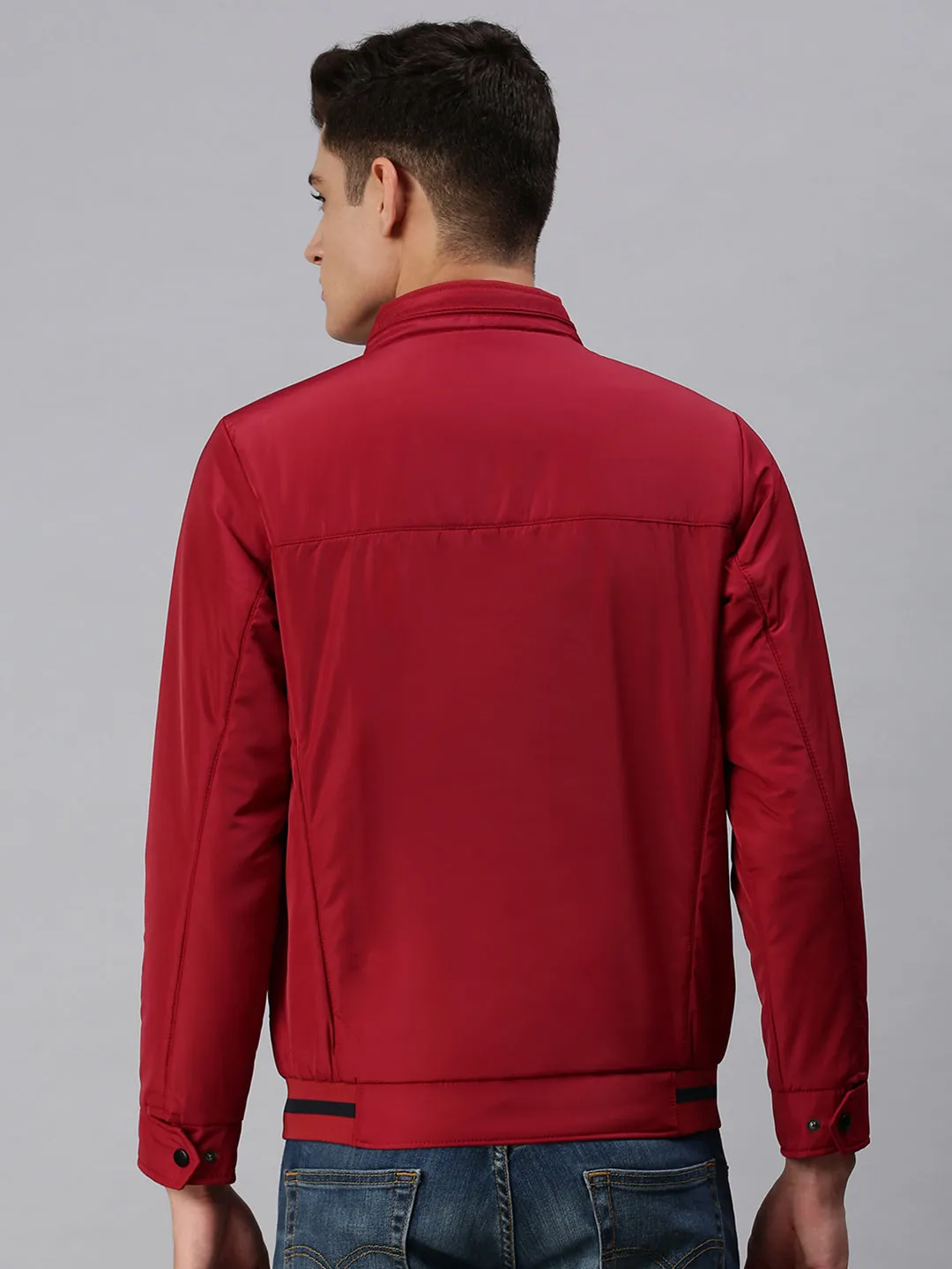 Men Solid Maroon Sporty Jacket