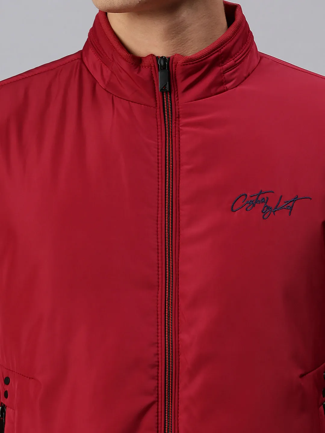 Men Solid Maroon Sporty Jacket