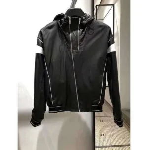 Men's Black White Hooded Leather Jacket, Men's Handmade Leather Jackets