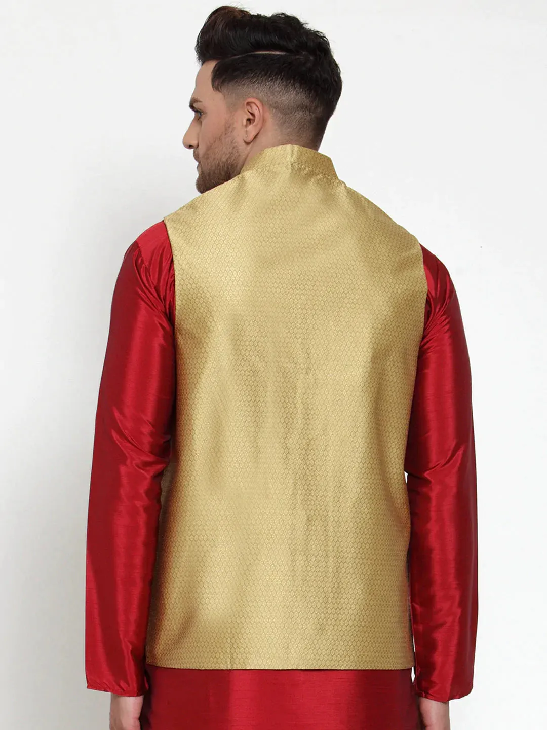 Men'S Gold Woven Jacquard Nehru Jacket