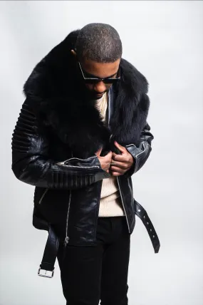 Men's Trey Biker Black Full Fox Fur Collar [Black Fox]