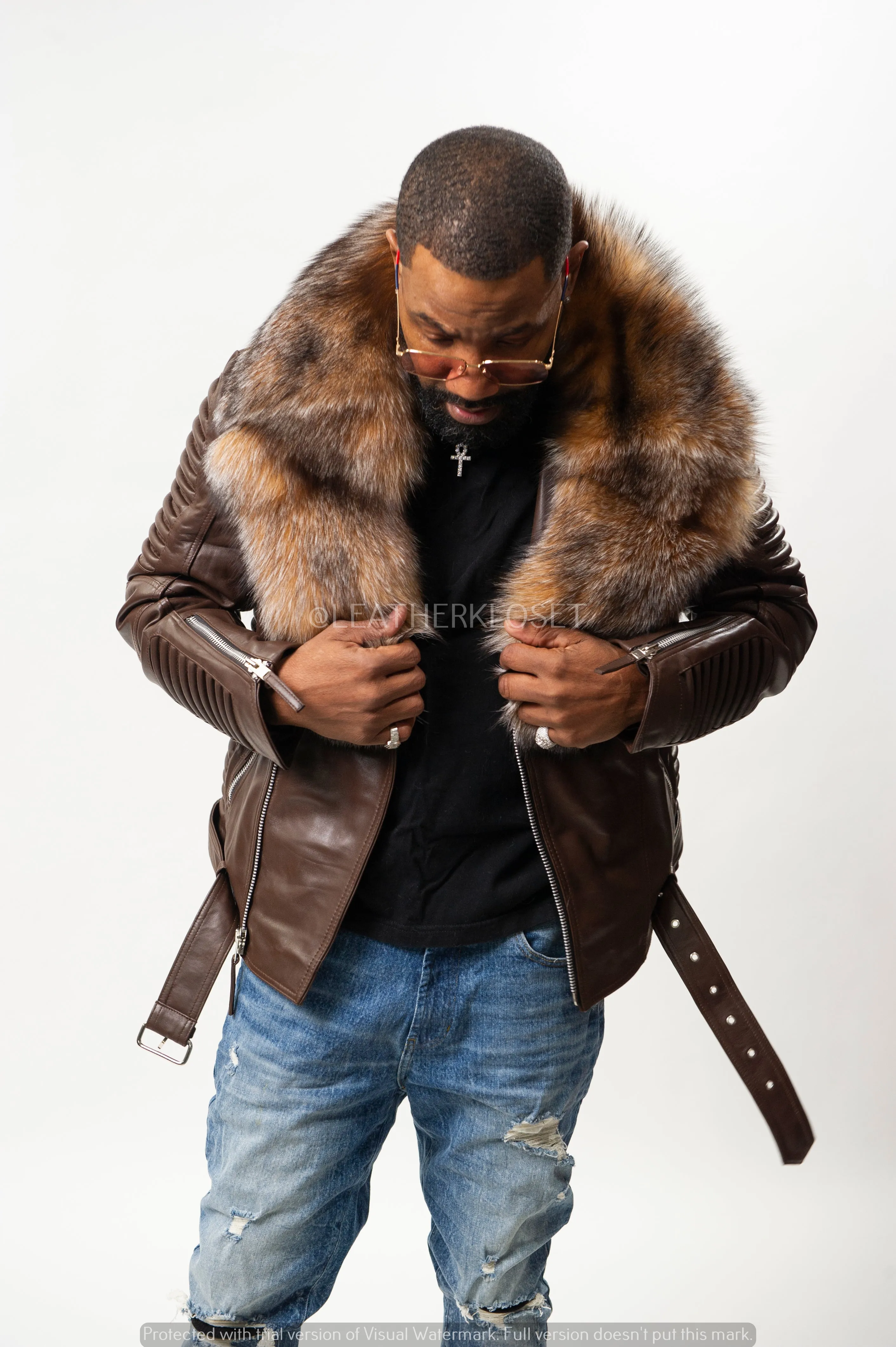 Men's Trey Biker Brown Full Fox Fur [Crystal Fox]