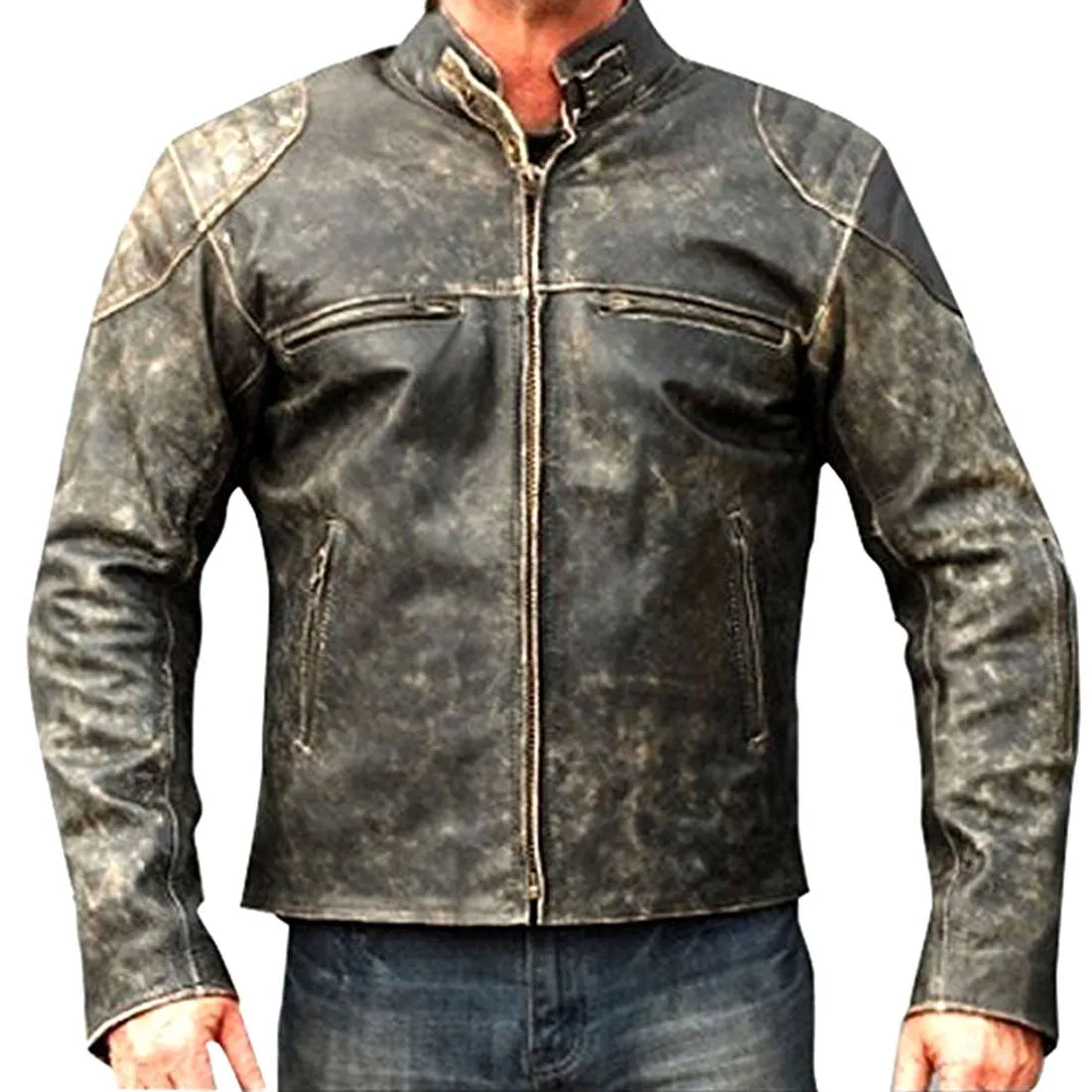 Mens Vintage Style Motorcycle Cafe Racer Genuine Leather Jacket