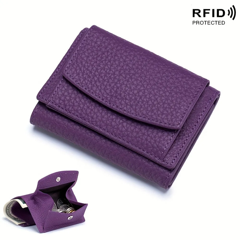 Mini Fashion Credit Card Holder, Genuine Leather Trifold Wallet, Women's Casual Coin Purse & Card Case