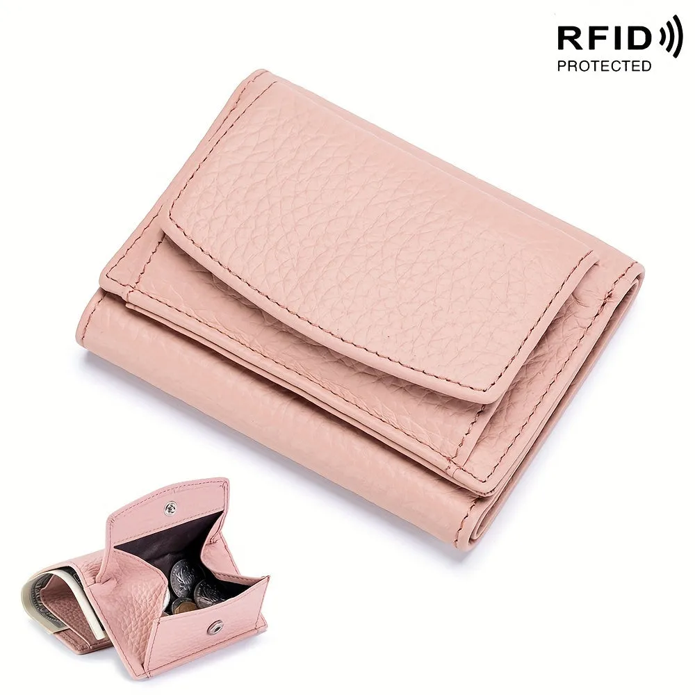 Mini Fashion Credit Card Holder, Genuine Leather Trifold Wallet, Women's Casual Coin Purse & Card Case