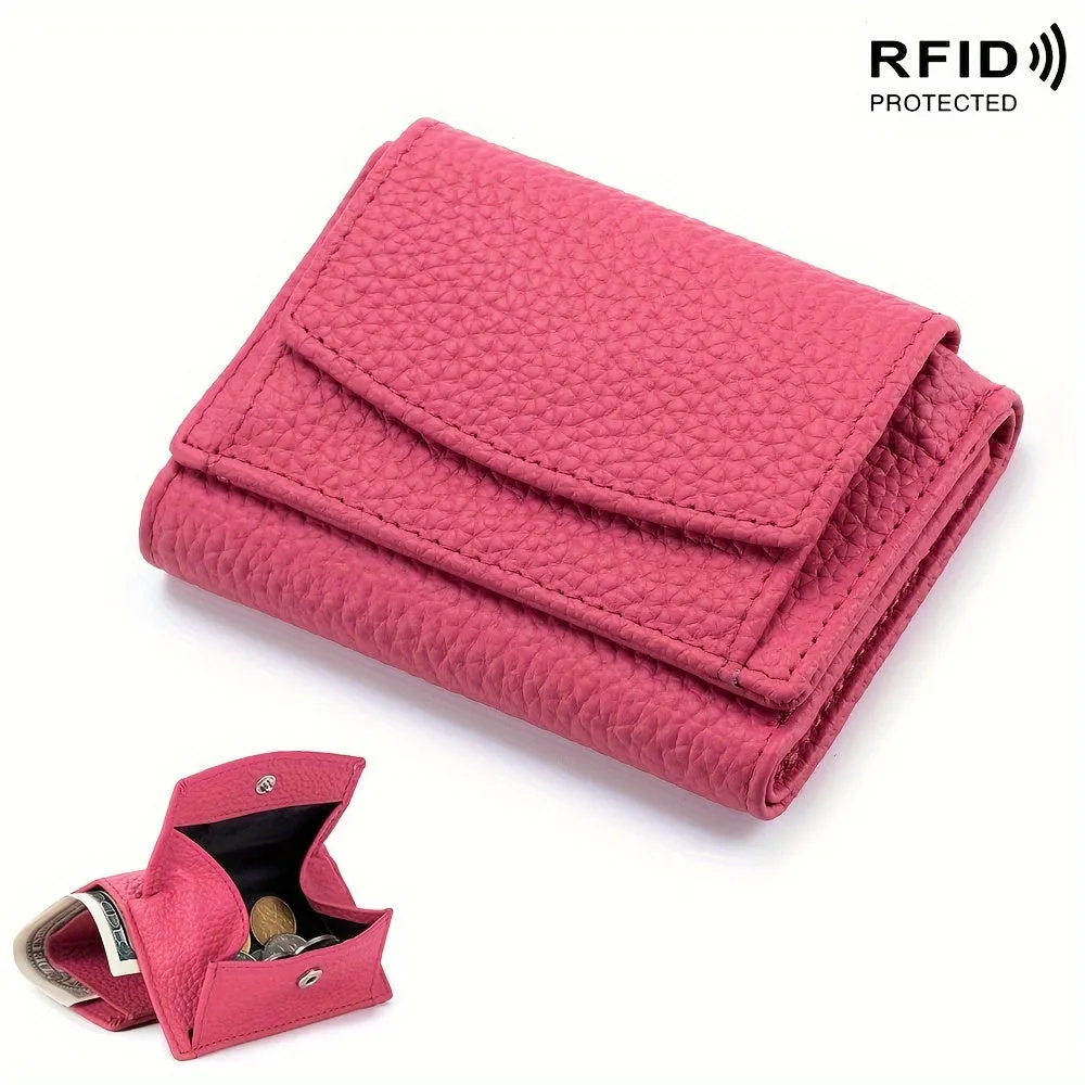 Mini Fashion Credit Card Holder, Genuine Leather Trifold Wallet, Women's Casual Coin Purse & Card Case