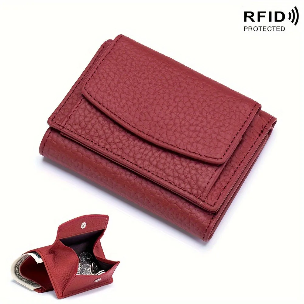 Mini Fashion Credit Card Holder, Genuine Leather Trifold Wallet, Women's Casual Coin Purse & Card Case