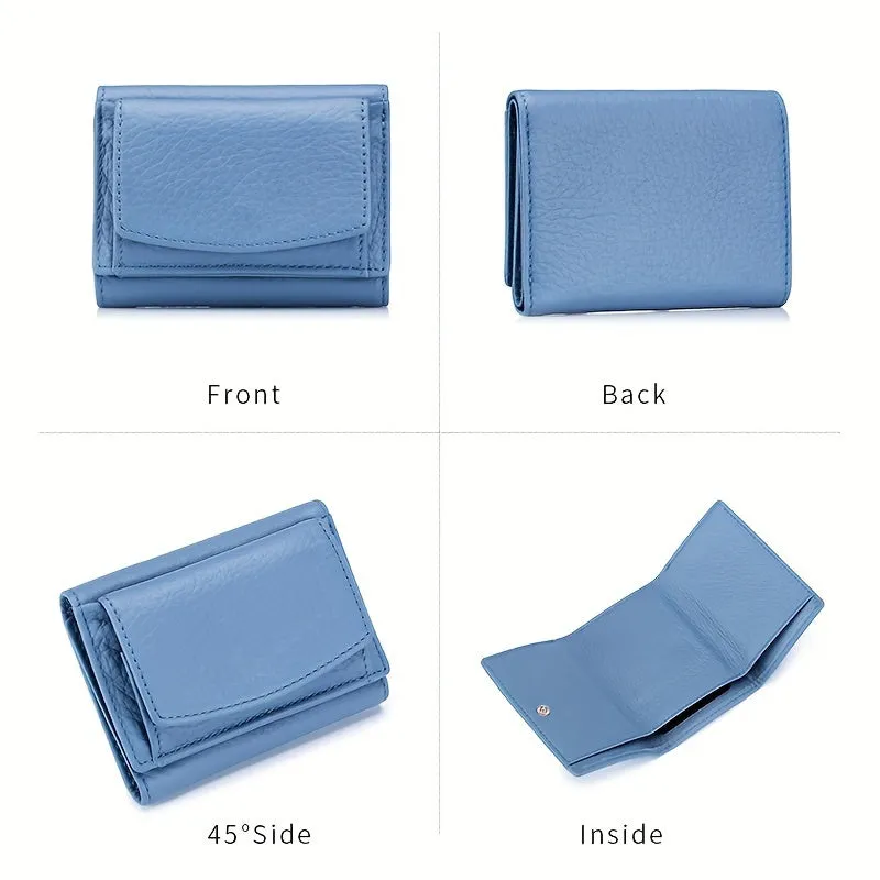 Mini Fashion Credit Card Holder, Genuine Leather Trifold Wallet, Women's Casual Coin Purse & Card Case