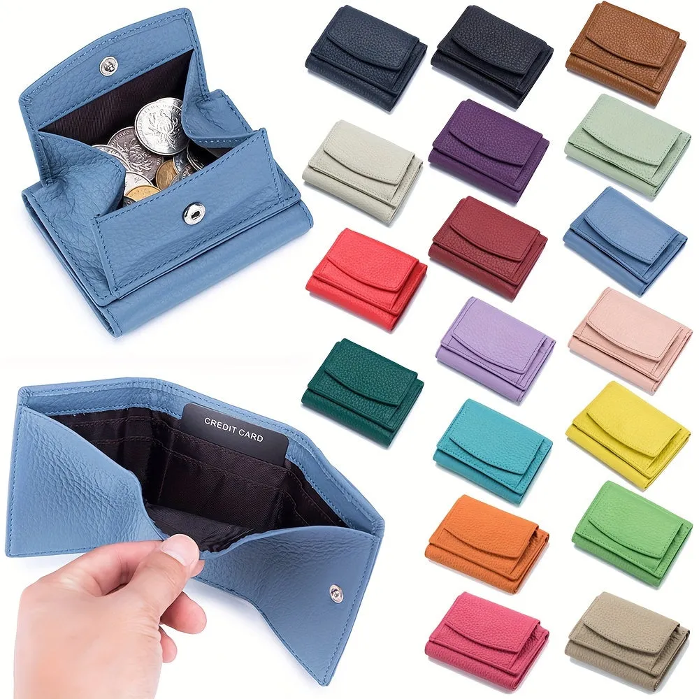 Mini Fashion Credit Card Holder, Genuine Leather Trifold Wallet, Women's Casual Coin Purse & Card Case