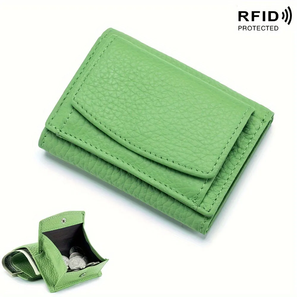 Mini Fashion Credit Card Holder, Genuine Leather Trifold Wallet, Women's Casual Coin Purse & Card Case