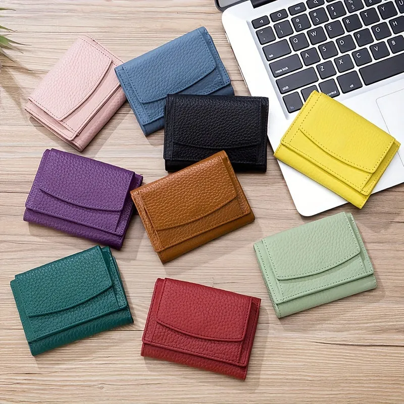 Mini Fashion Credit Card Holder, Genuine Leather Trifold Wallet, Women's Casual Coin Purse & Card Case