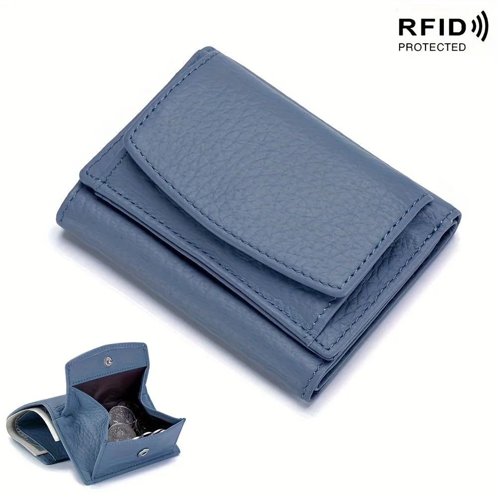 Mini Fashion Credit Card Holder, Genuine Leather Trifold Wallet, Women's Casual Coin Purse & Card Case