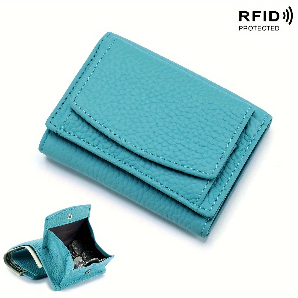 Mini Fashion Credit Card Holder, Genuine Leather Trifold Wallet, Women's Casual Coin Purse & Card Case