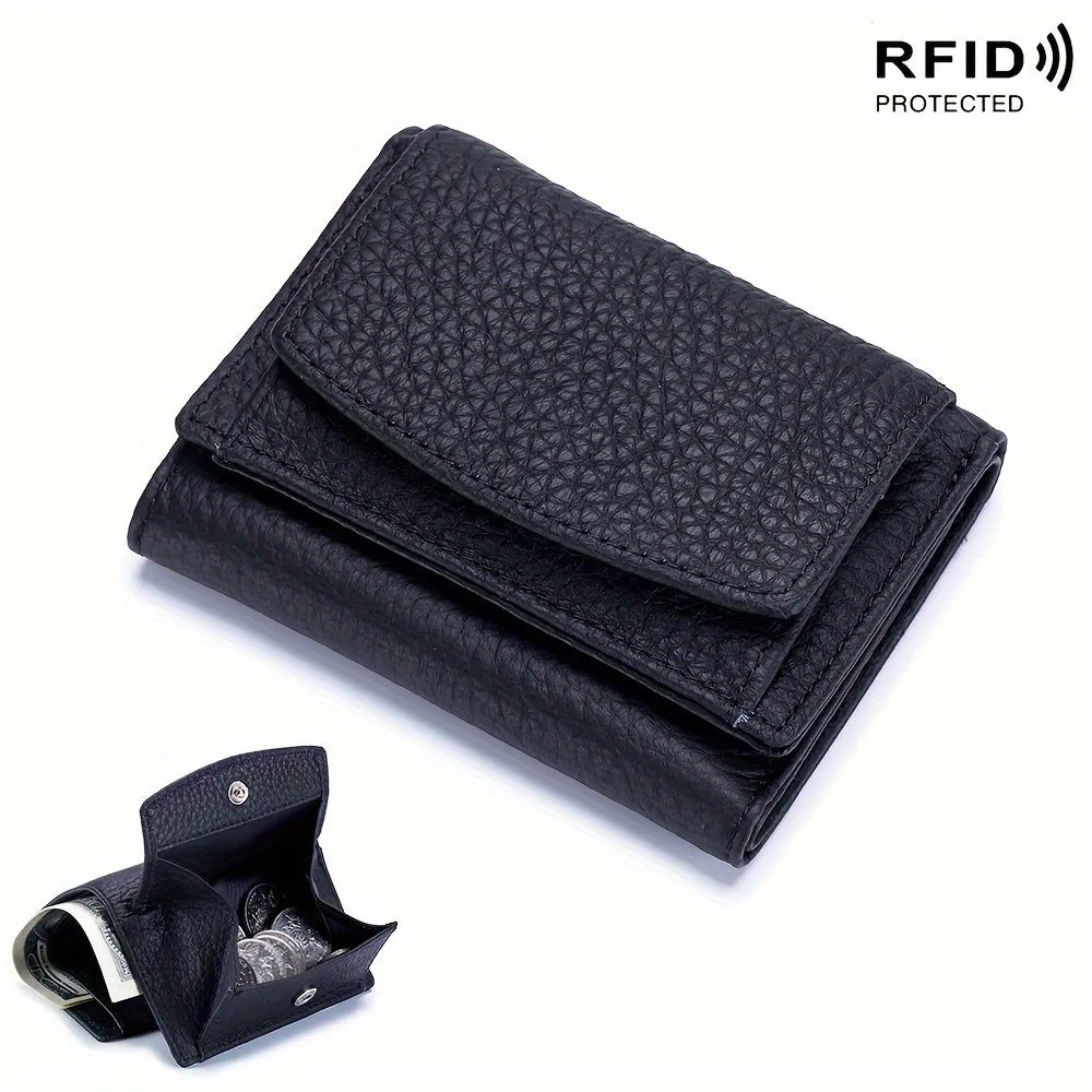 Mini Fashion Credit Card Holder, Genuine Leather Trifold Wallet, Women's Casual Coin Purse & Card Case