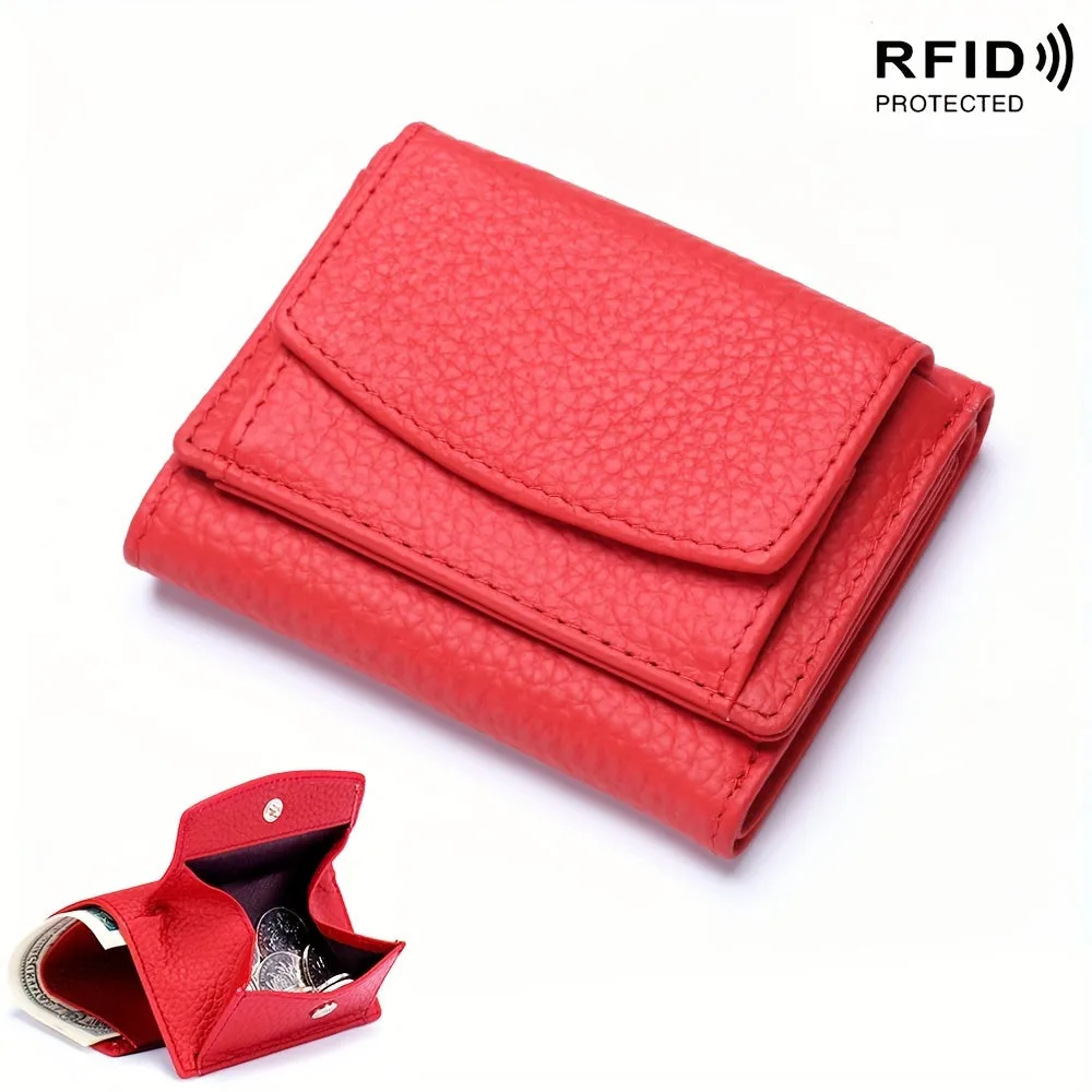 Mini Fashion Credit Card Holder, Genuine Leather Trifold Wallet, Women's Casual Coin Purse & Card Case