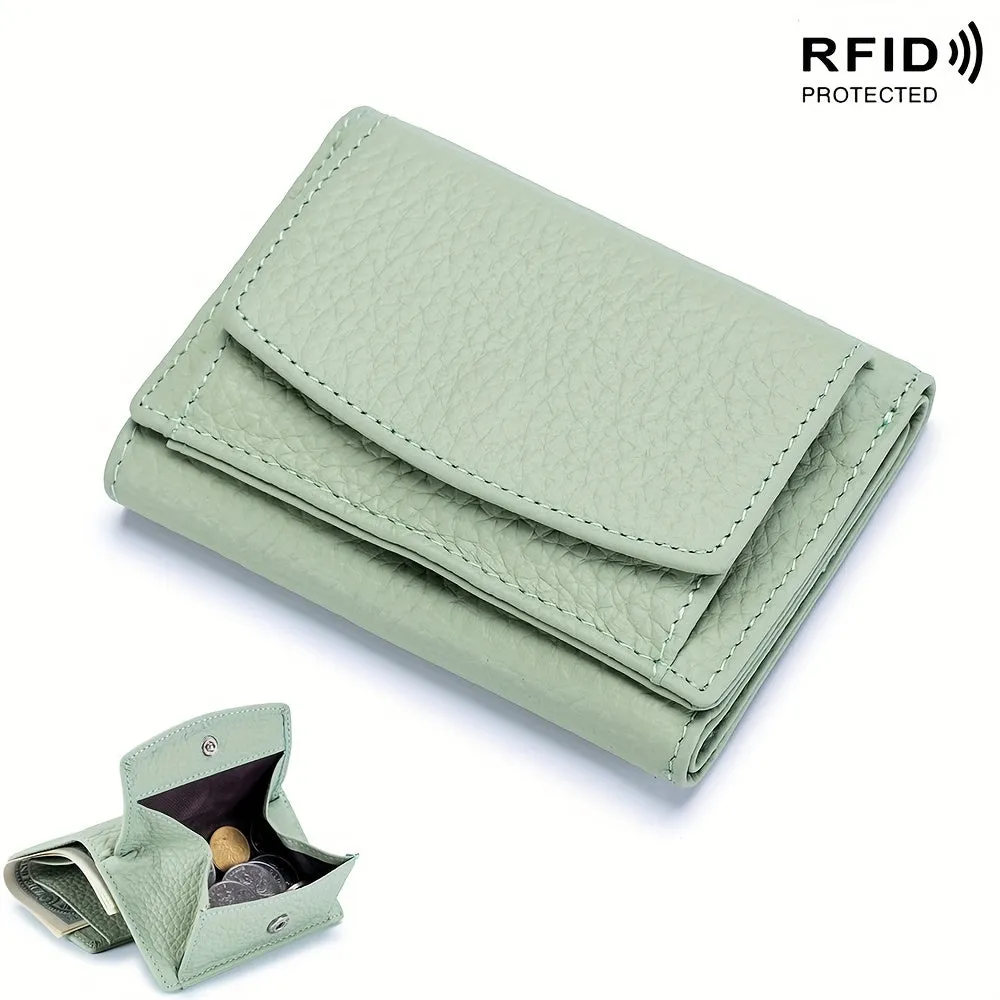 Mini Fashion Credit Card Holder, Genuine Leather Trifold Wallet, Women's Casual Coin Purse & Card Case