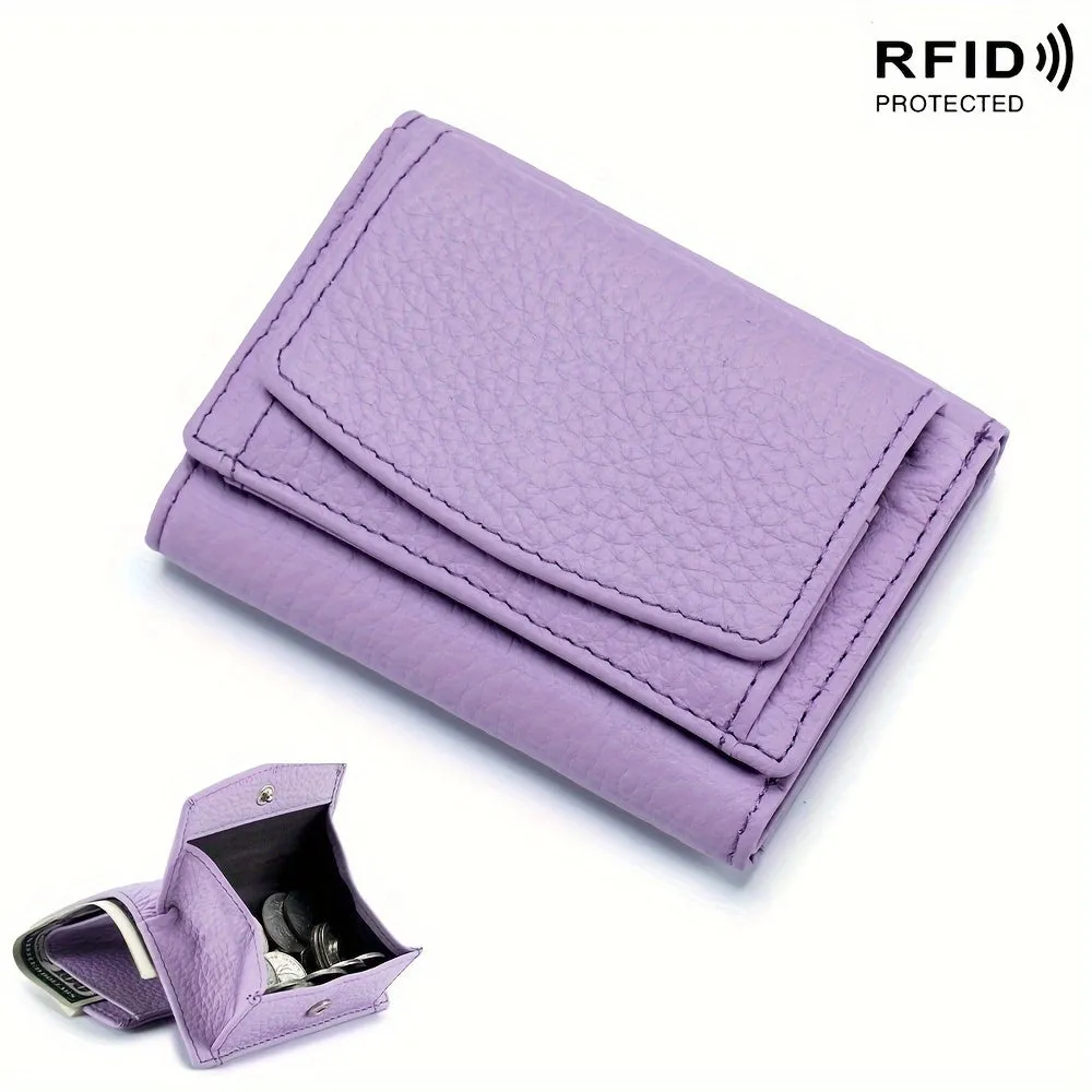 Mini Fashion Credit Card Holder, Genuine Leather Trifold Wallet, Women's Casual Coin Purse & Card Case