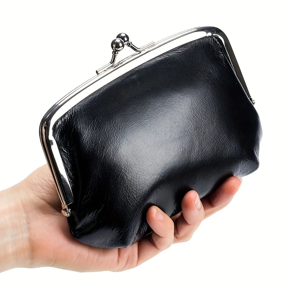 Mini Genuine Leather Coin Purse, Vintage Change Holder Wallet With Kiss Lock, Clutch Storage Bag For Key Earphone