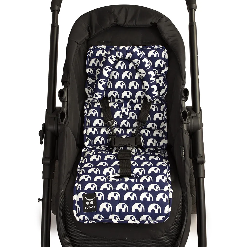 Mini Pram Liner with adjustable head support - Navy Elephants