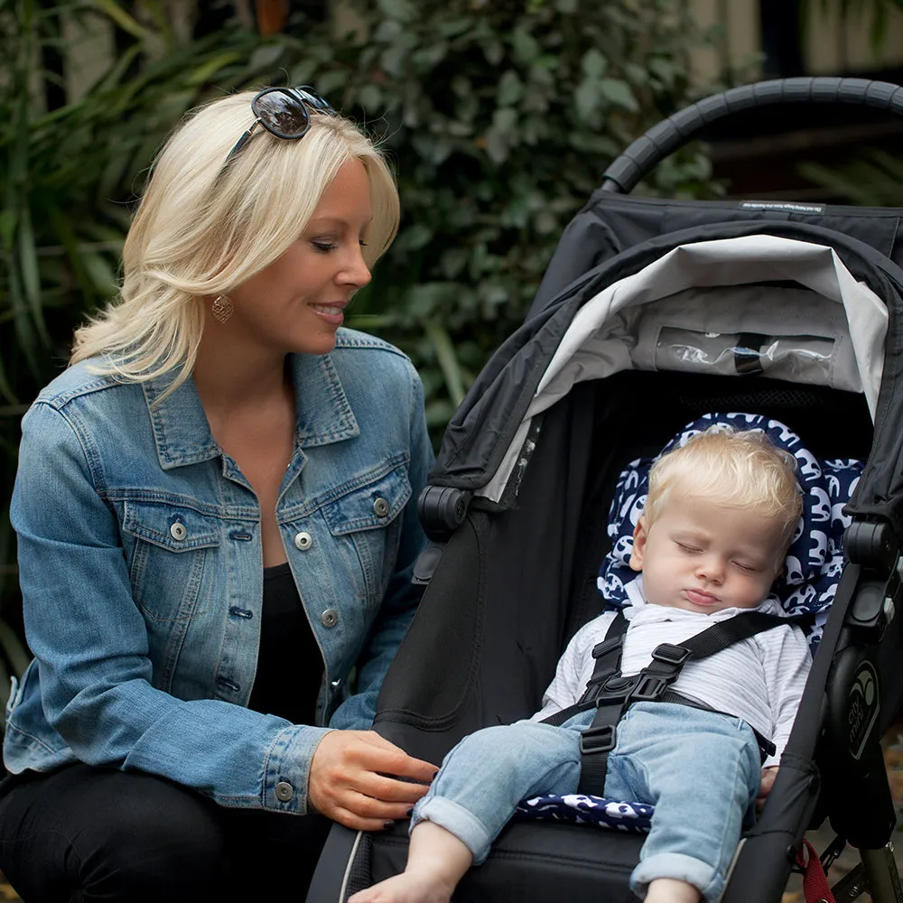 Mini Pram Liner with adjustable head support - Navy Elephants