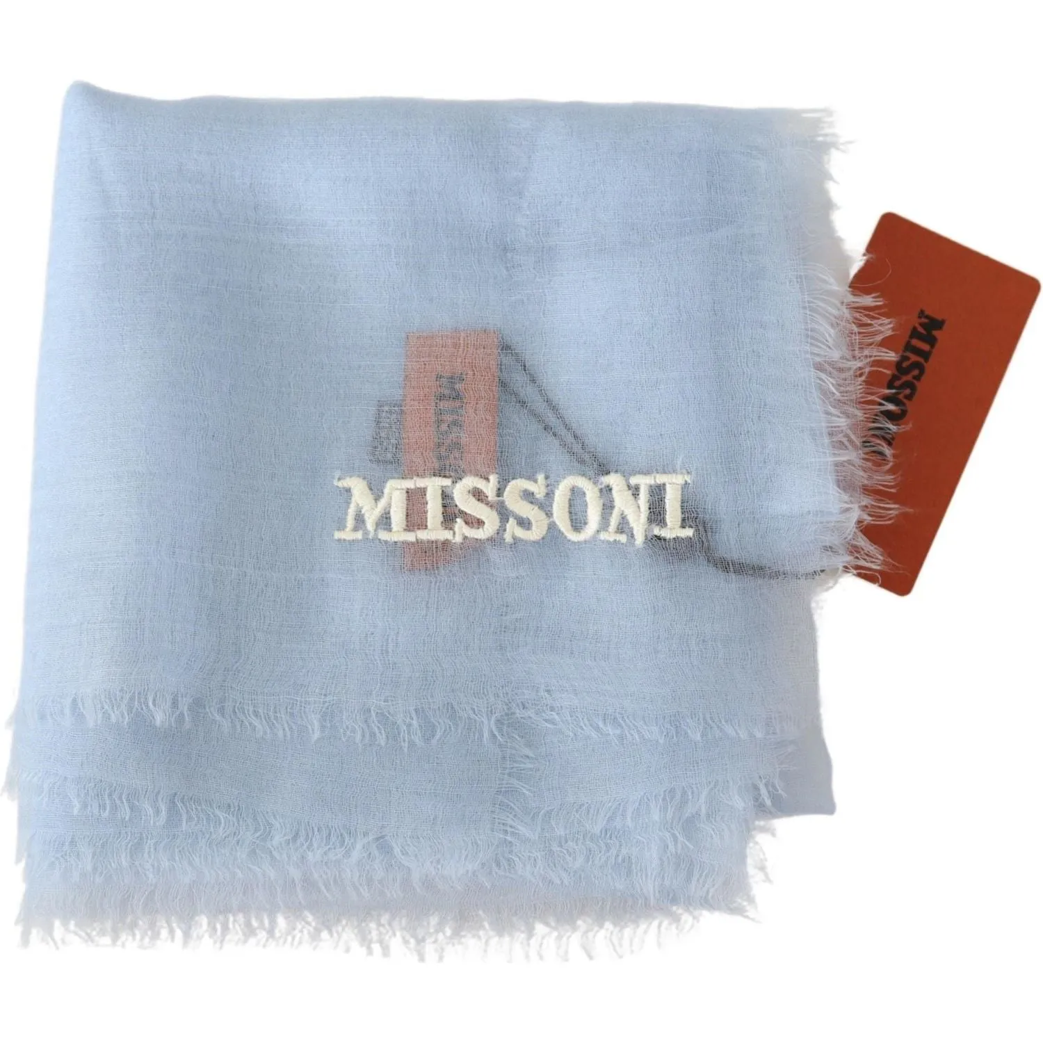 Missoni Elegant Light-Blue Cashmere Scarf with Fringes