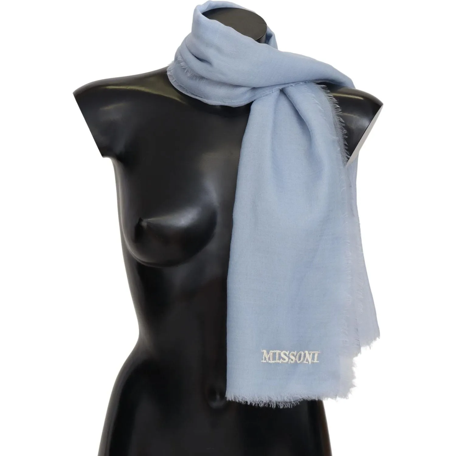 Missoni Elegant Light-Blue Cashmere Scarf with Fringes