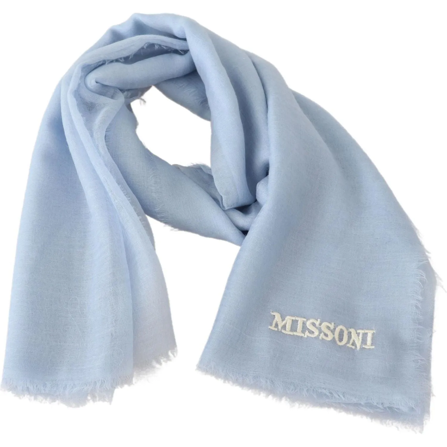 Missoni Elegant Light-Blue Cashmere Scarf with Fringes