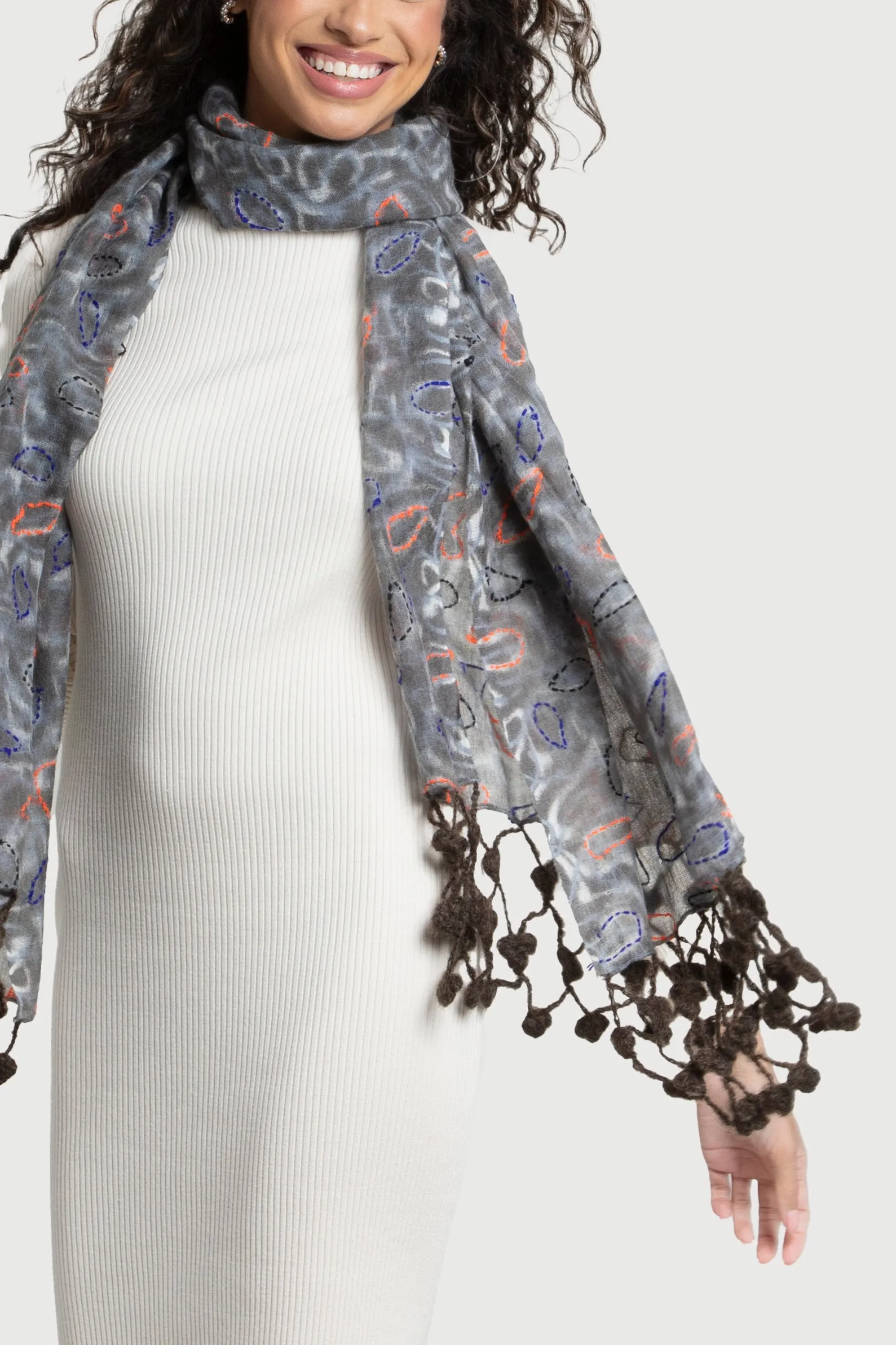 Mixed Print Knitted Fringe Scarf