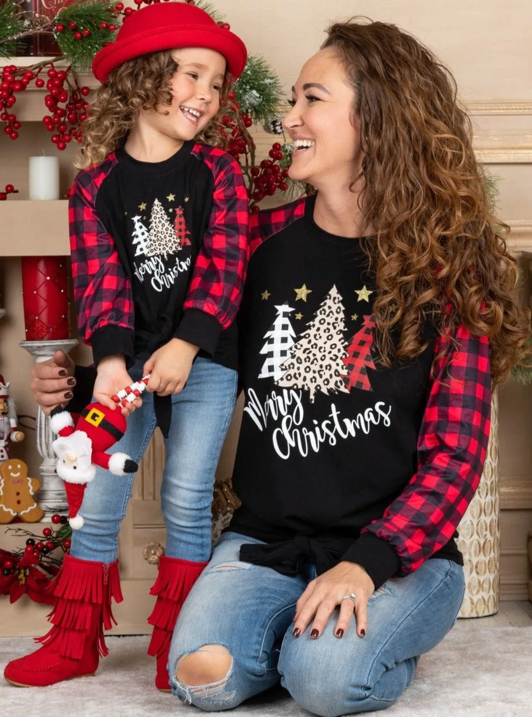 Mommy and Me Merry Christmas Knot Hem Raglan Top