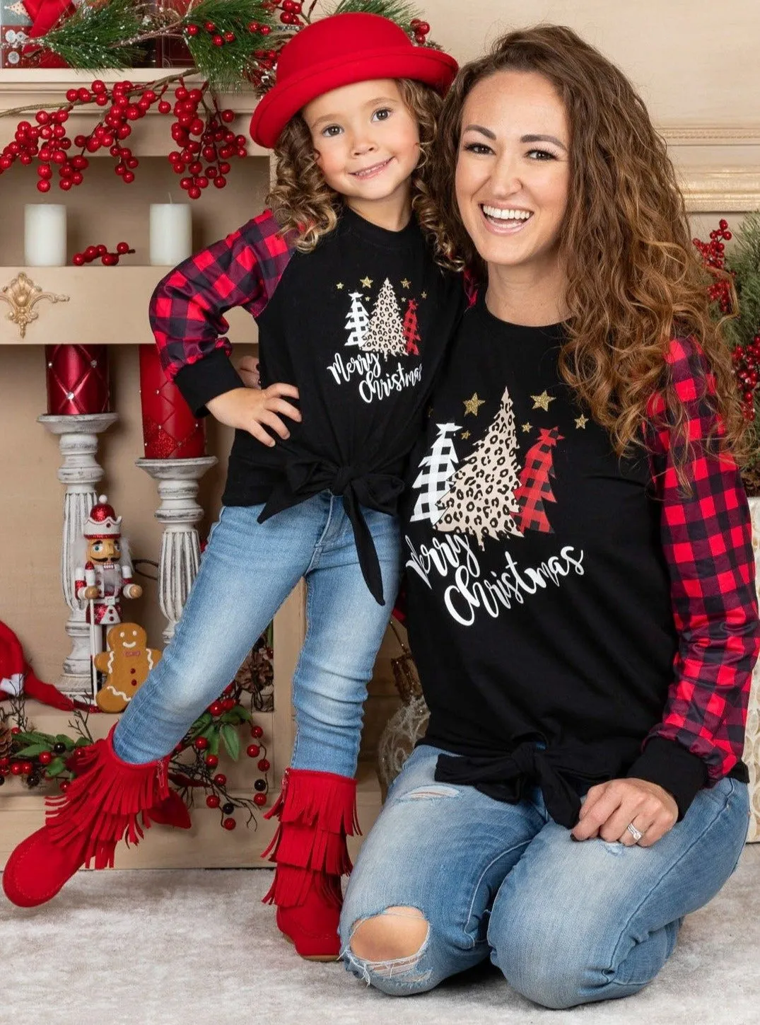 Mommy and Me Merry Christmas Knot Hem Raglan Top