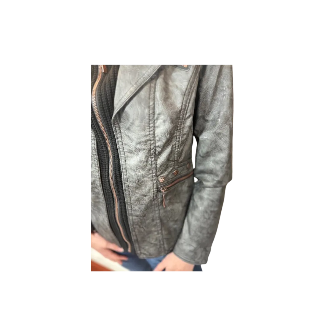 Montana Women's Faux Leather Charcoal Black Jacket