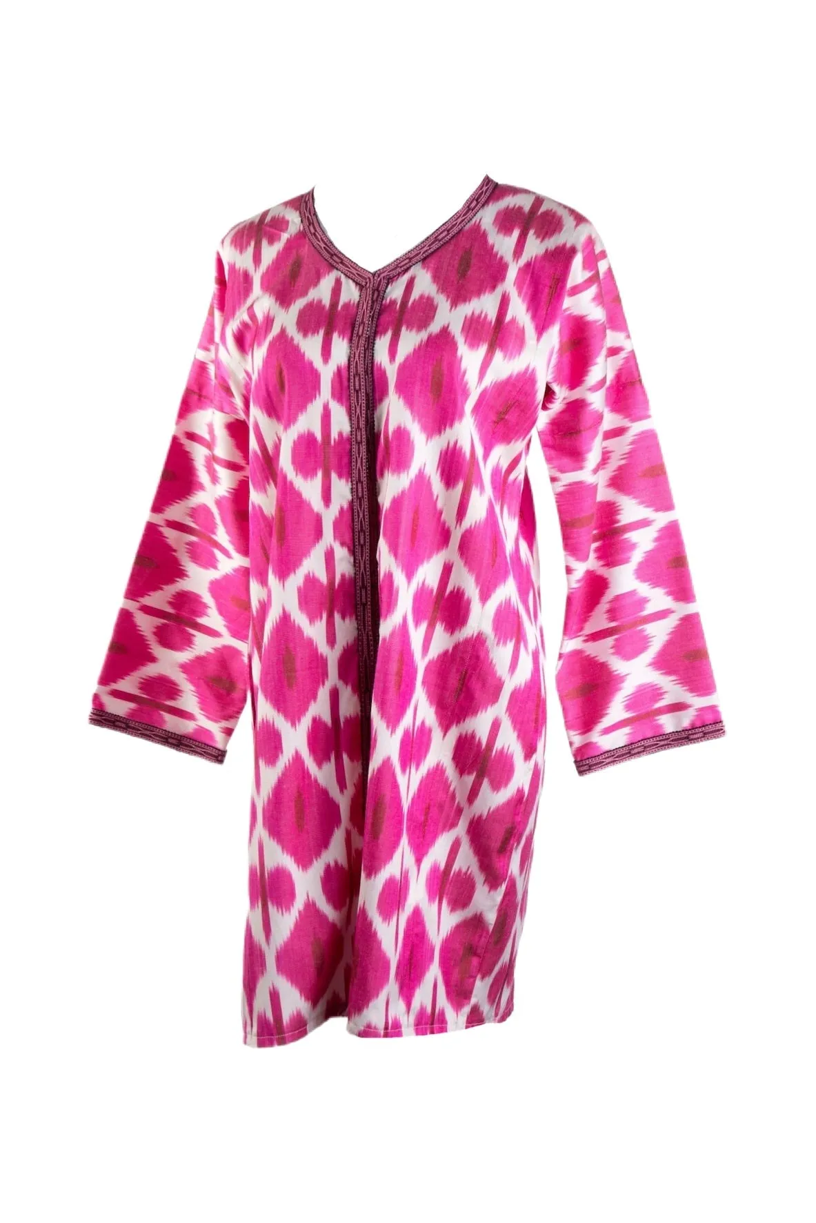 Montpellier Silk Ikat Coat - Raspberry Pink, White