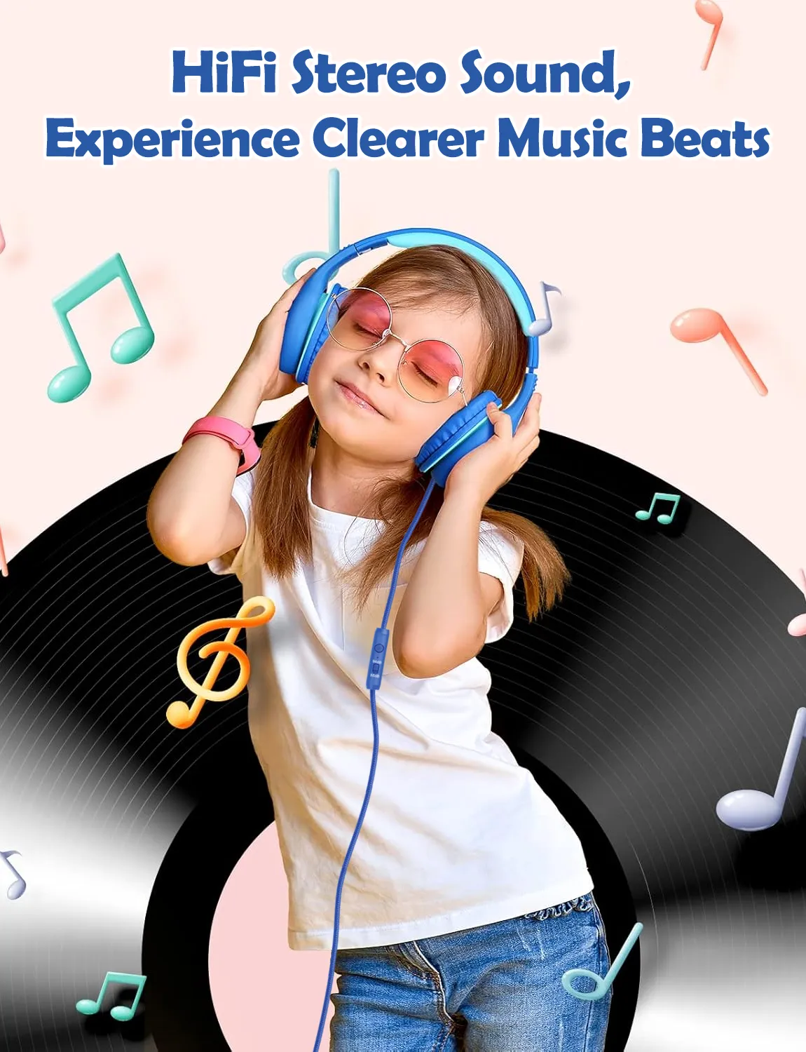 Mpow Kids Headphones with Microphone, Upgraded USB-C Foldable 85/94dB Safe Volume Stereo Adjustable over Ear Headphones for Kids, Girls, Boys, Share Function Wired Kids Headphones for School Tablet